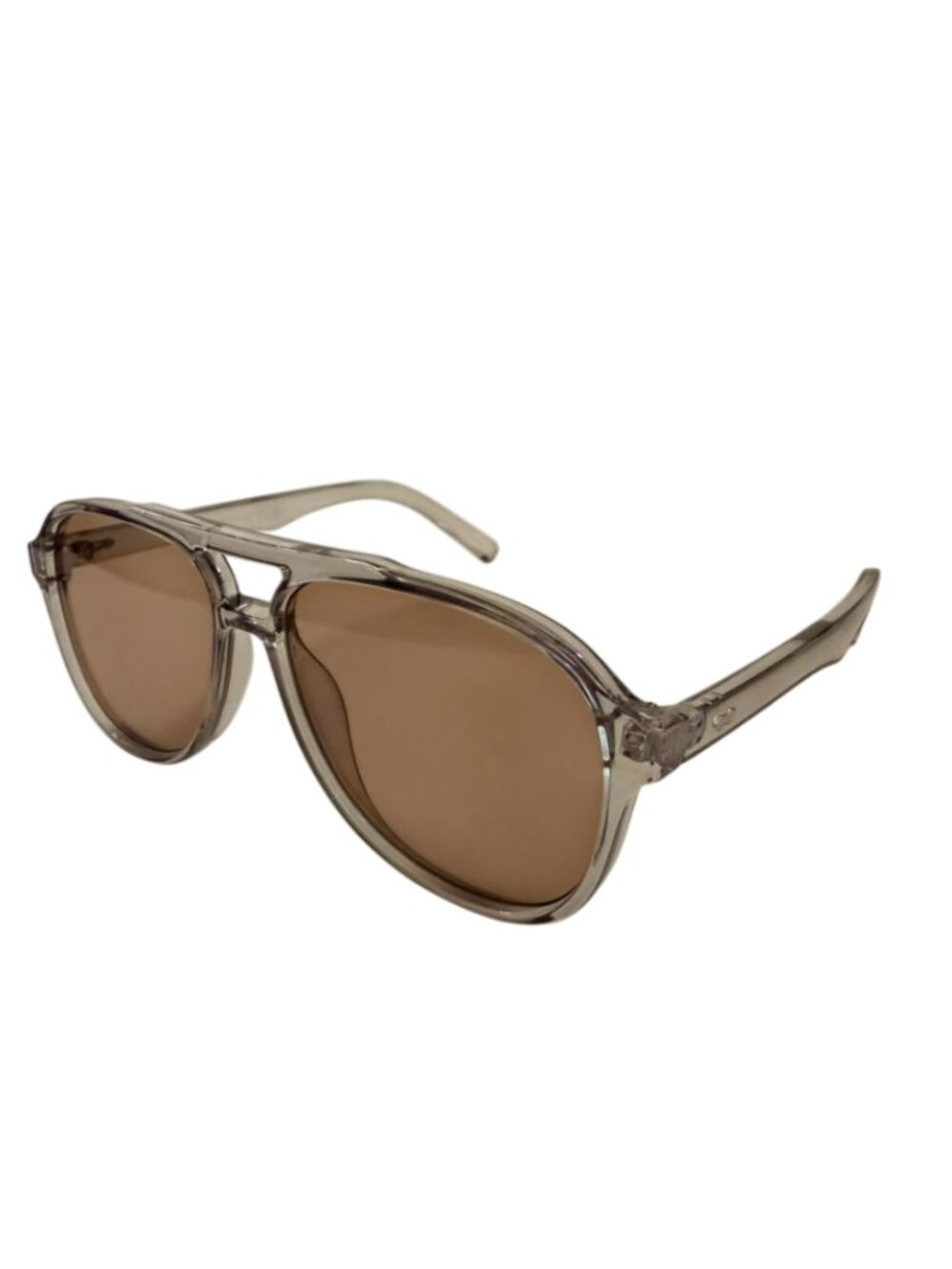 Retro Translucent Gray Double Bridge Sunglasses – Clear Smoke Frame | Brown Lens